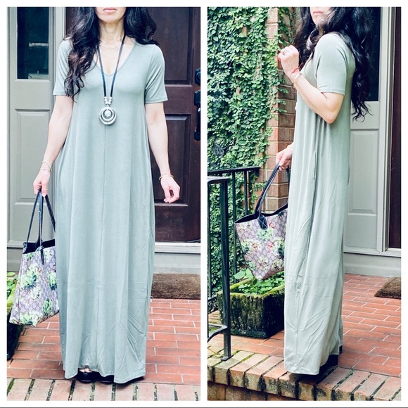 ✨FAVORITE✨V NECK LOOSE FIT SIDE POCKETS MAXI DRESS - Picture 8 of 13